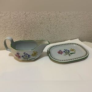 Vintage Spode Bone England  Gravy Boat & Underplate Summer Palace fine stone